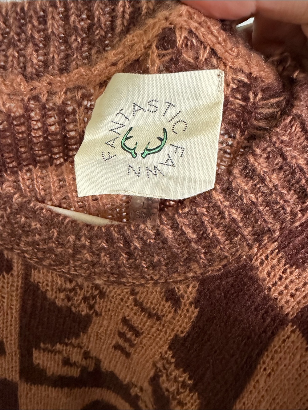 Fantastic Fawn Brown and Tan Gingerbread-Check Crewneck Sweater - Picture 2 of 3